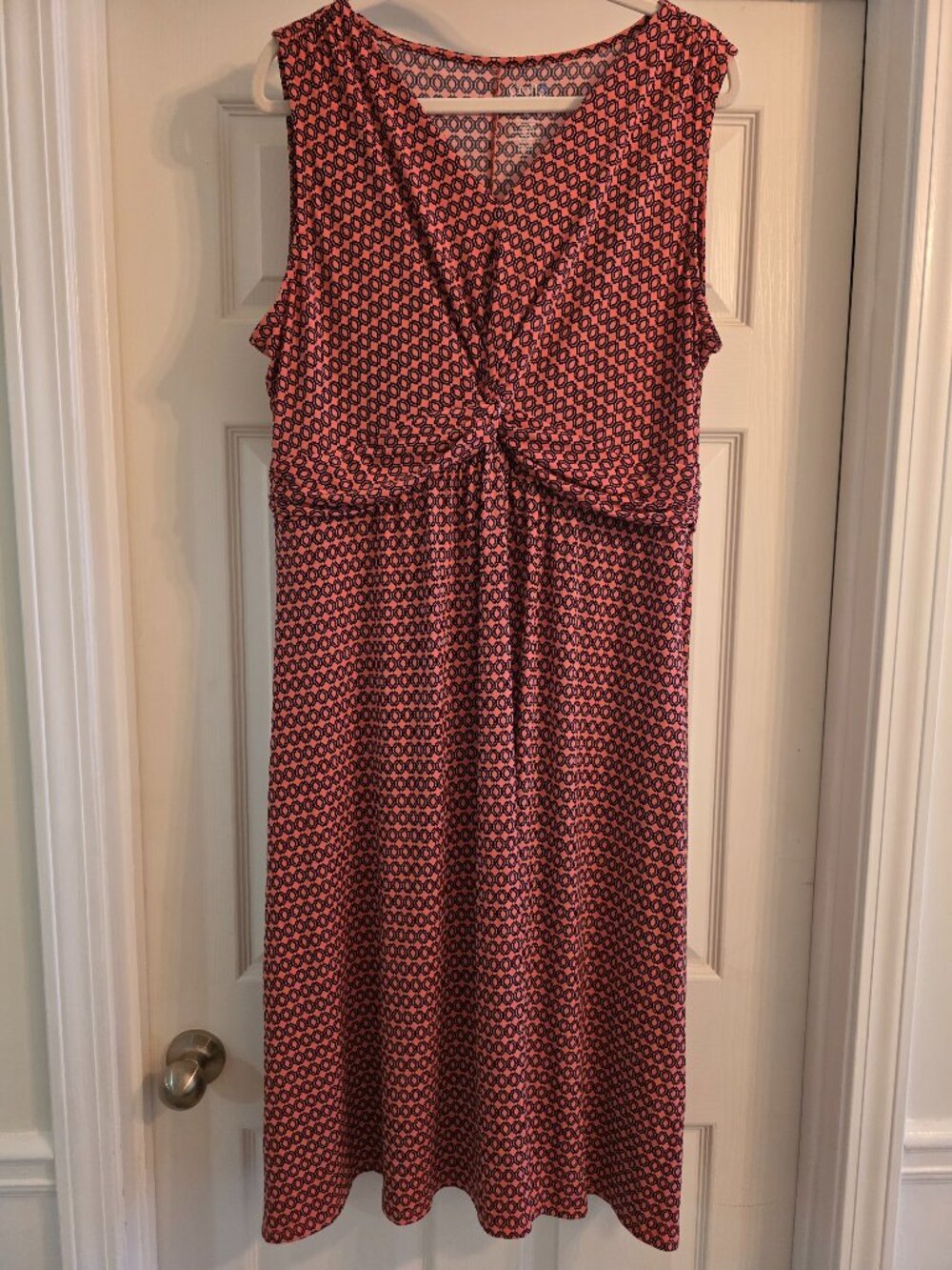 Croft & Barrow Coral Black Geometric Print Sleeveless Fit Flare Dress XL